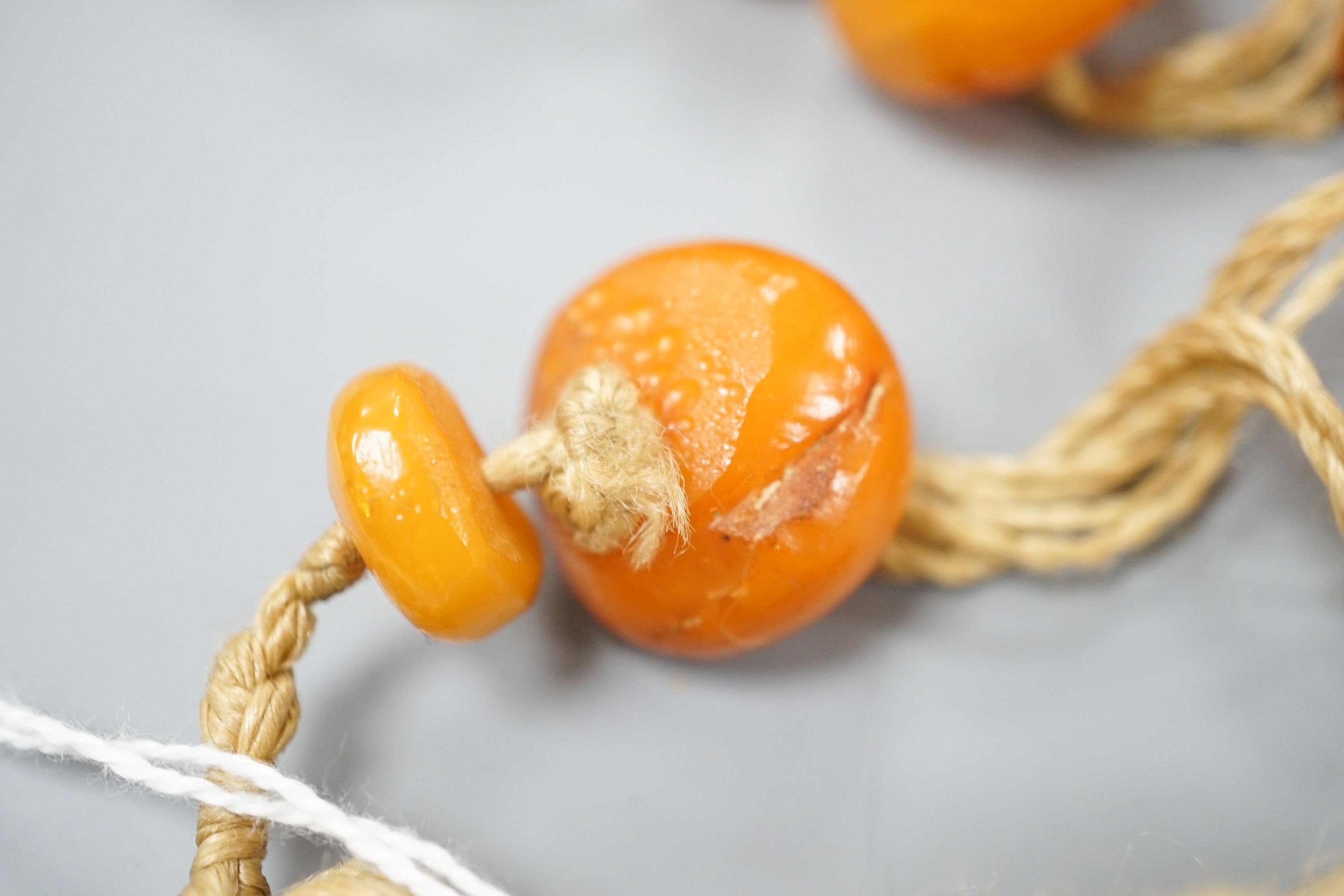 A butterscotch amber bead necklace, gross weight 55 grams.